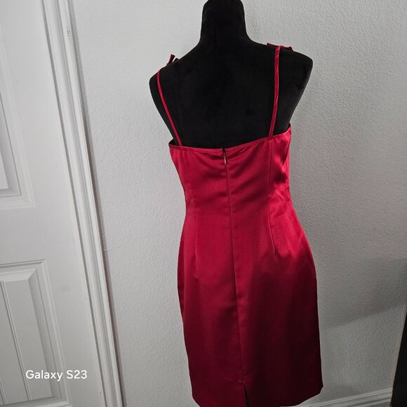 Satin Red Skinny Bow Strap Dress - Picture 6 of 6